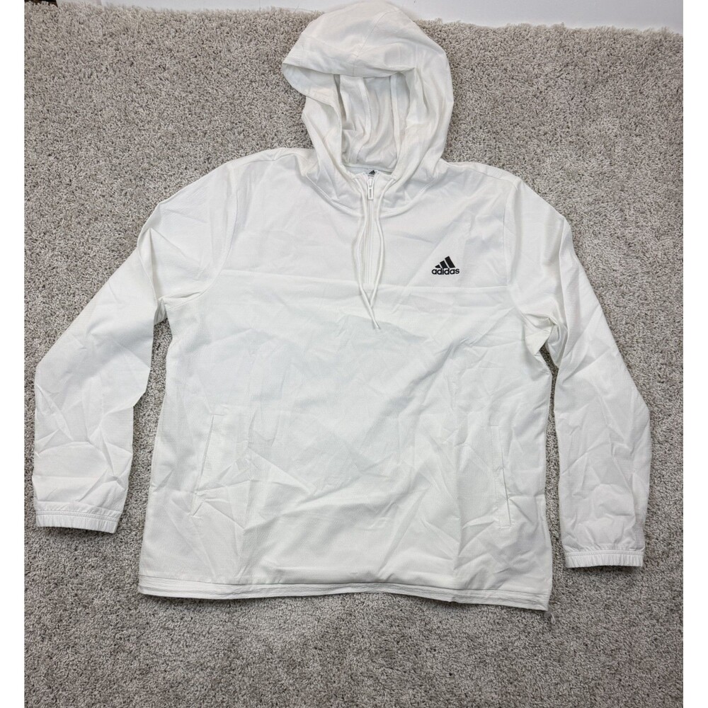 Adidas Womens XL White Primegreen Half Zip Hooded Windbreaker Jacket Lightweight